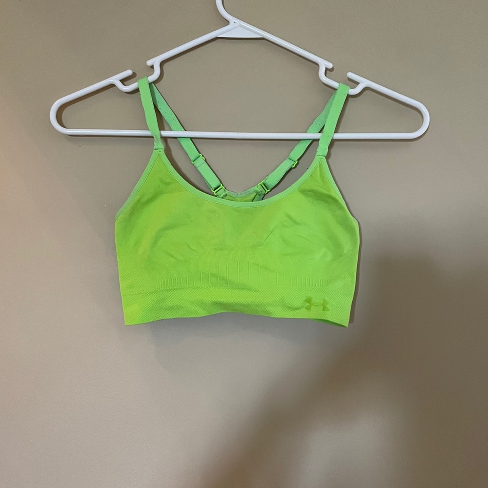 Neon green under armour sports bra